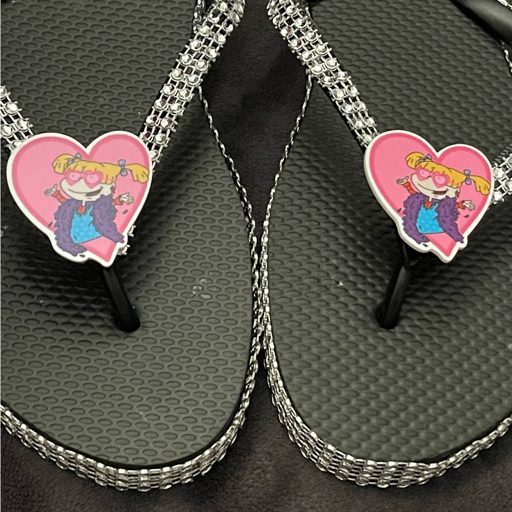 Heart Flip Flops With Cartoon Design